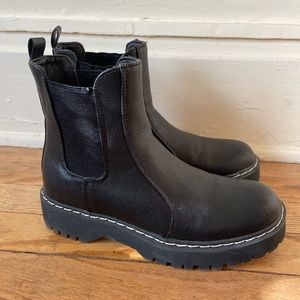 Sincerely Jules Black Moto Chelsea Boot with Lugged Chunky Sole